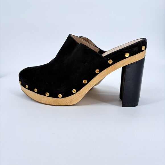 Veronica Beard Grita Black Suede Studded Heeled mules Slip On Clogs Size 9M - Picture 1 of 14